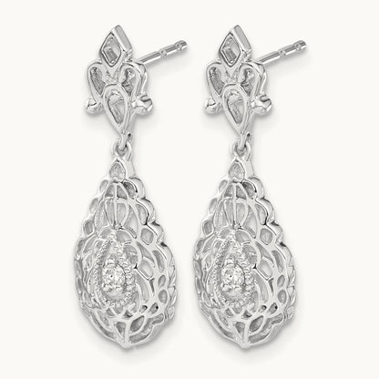 Diamond Teardrop Vintage Post Earrings, 14K White Gold