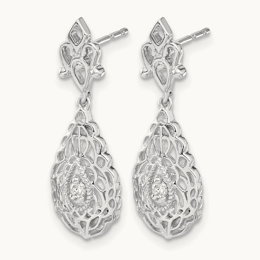 Diamond Teardrop Vintage Post Earrings, 14K White Gold