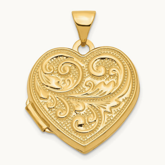 Scrolled LOVE YOU ALWAYS Heart Locket — 14K Yellow Gold, 24mm