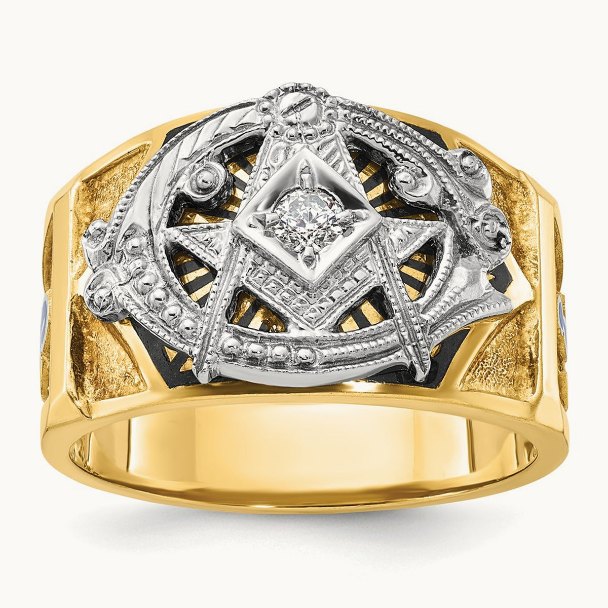 14ktt IBGoodman Men's Enameled & Diamond Blue Lodge Masonic Ring