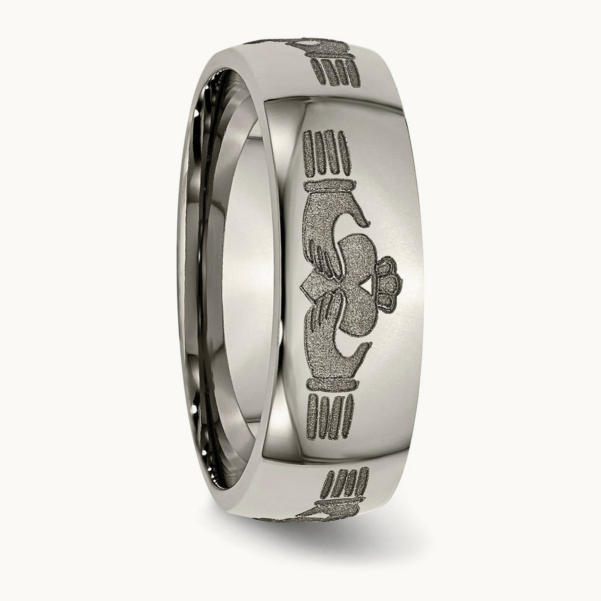 Polished Claddagh Laser Design Band — photo set (2)