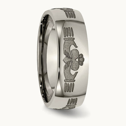 Polished Claddagh Laser Design Band — photo set (2)
