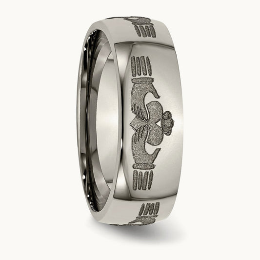 Polished Claddagh Laser Design Band — photo set