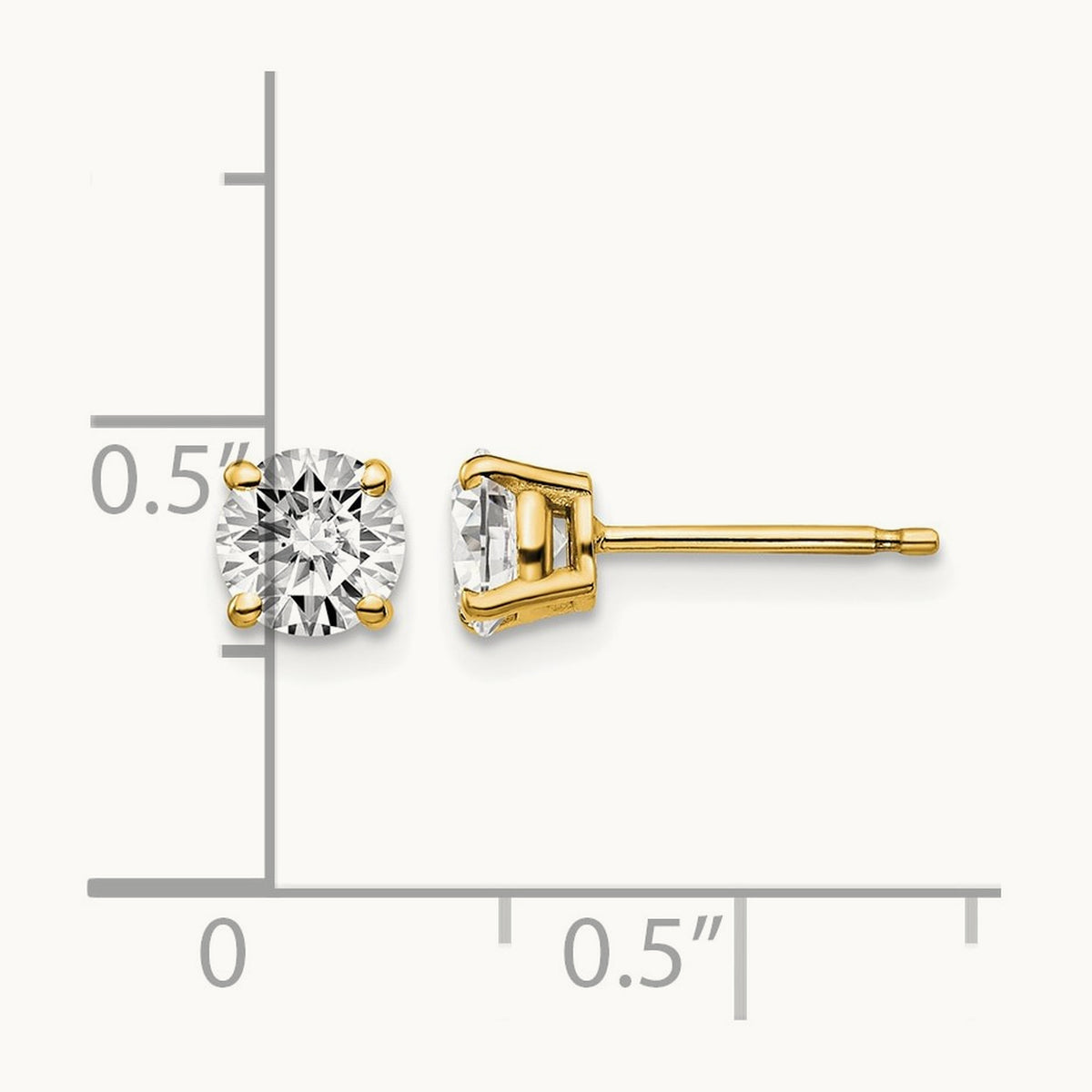 Round Diamond Stud Earrings — 14K Yellow Gold, 1.00 ct tw, I1 J-K · push back