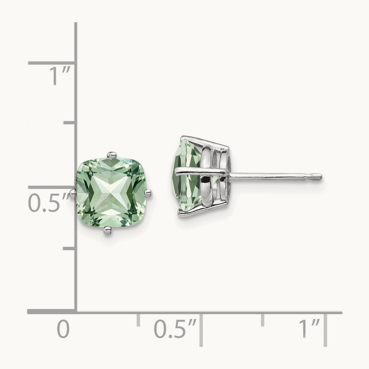 Cushion Green Quartz Earring, 7mm, 14K White Gold