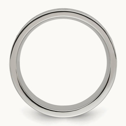 Polished w/Wood/Imt. Meteorite/Redstone Inlay Band, Stainless Steel