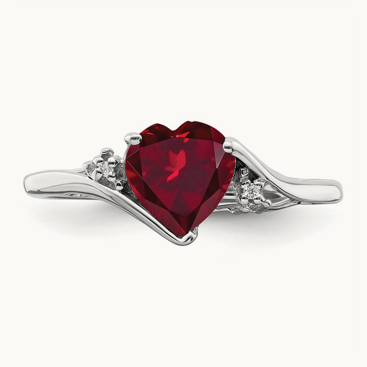 Created Ruby and Diamond Heart Ring, 14K White Gold