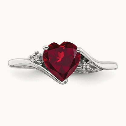 Created Ruby and Diamond Heart Ring, 14K White Gold