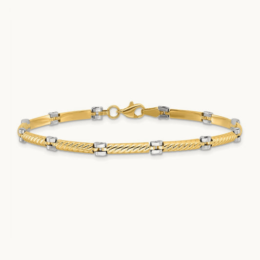 Polished Fancy Link Bracelet, 14K Two-tone