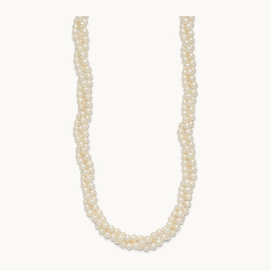 6- White Near Round FW Cultured Pearl 3-Strand Necklace, 7mm, 14K
