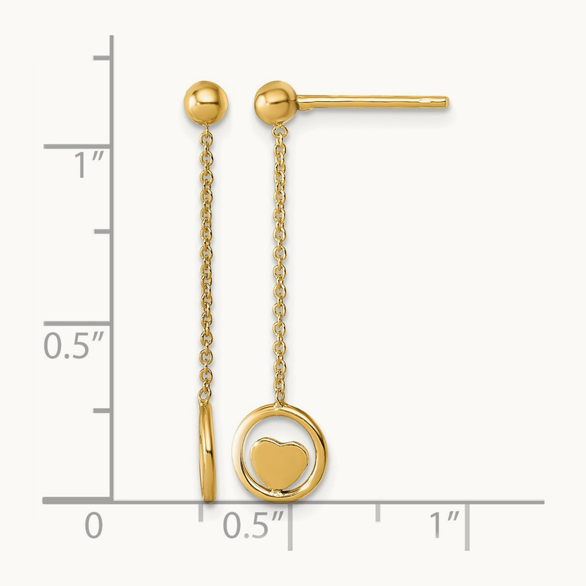 Polished Heart in Circle Dangle Post Earrings, 14K