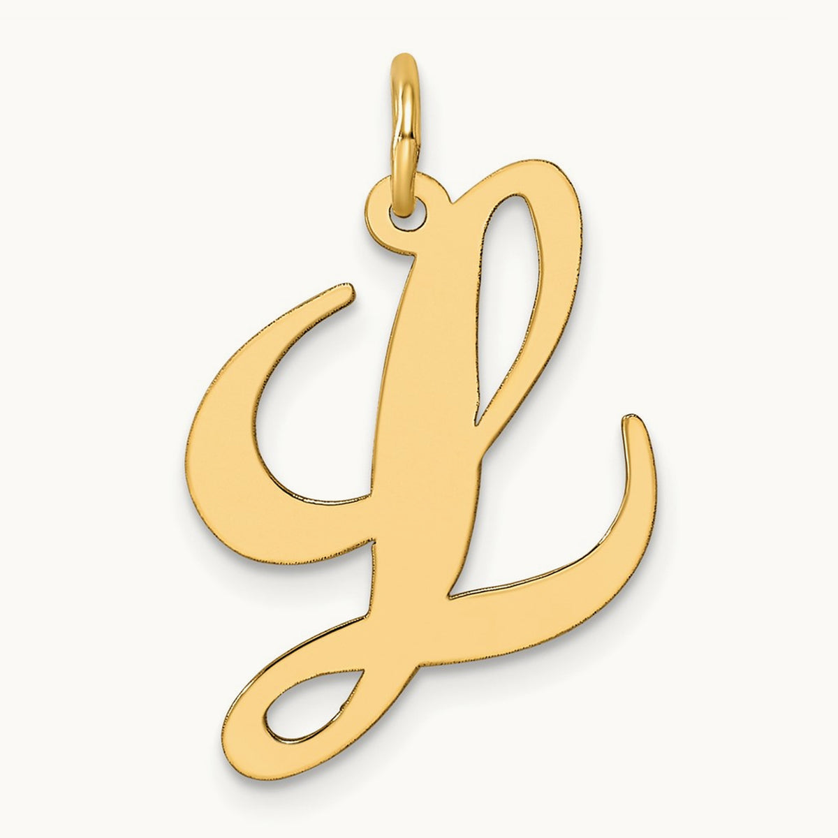 Large Fancy Script Initial Charm — 14K Yellow Gold, L