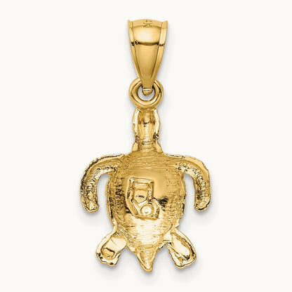 Polished and Textured Diamond-cut Sea Turtle Pendant, 14K