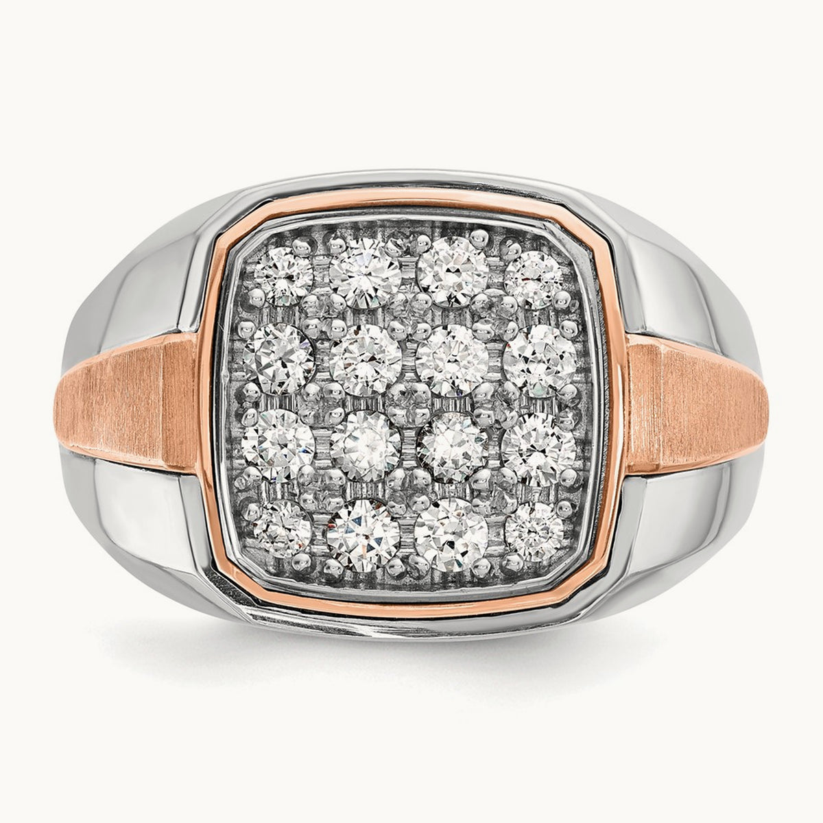 & Rose Gold IBGoodman Men's Polished/Satin Dia Cluster Ring, 14K White