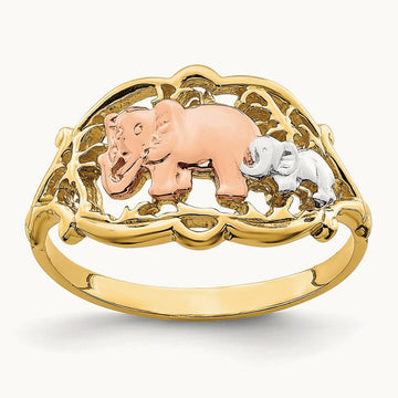 w/ White RH Two Elephants Ring, 14K Two-tone