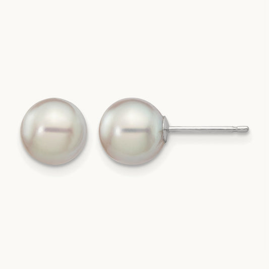 7- Round Grey Saltwater Akoya Cultured Pearl Earrings, 8mm, 14K White Gold