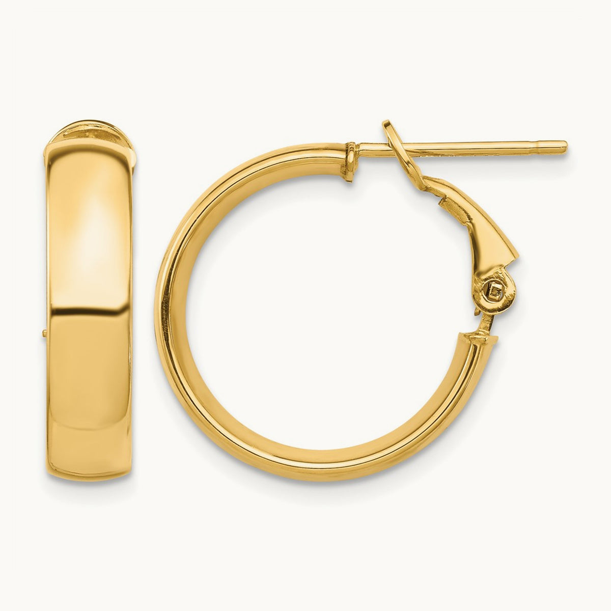 High Polished Omega Back Hoop Earrings — 14K Yellow Gold, 5mm