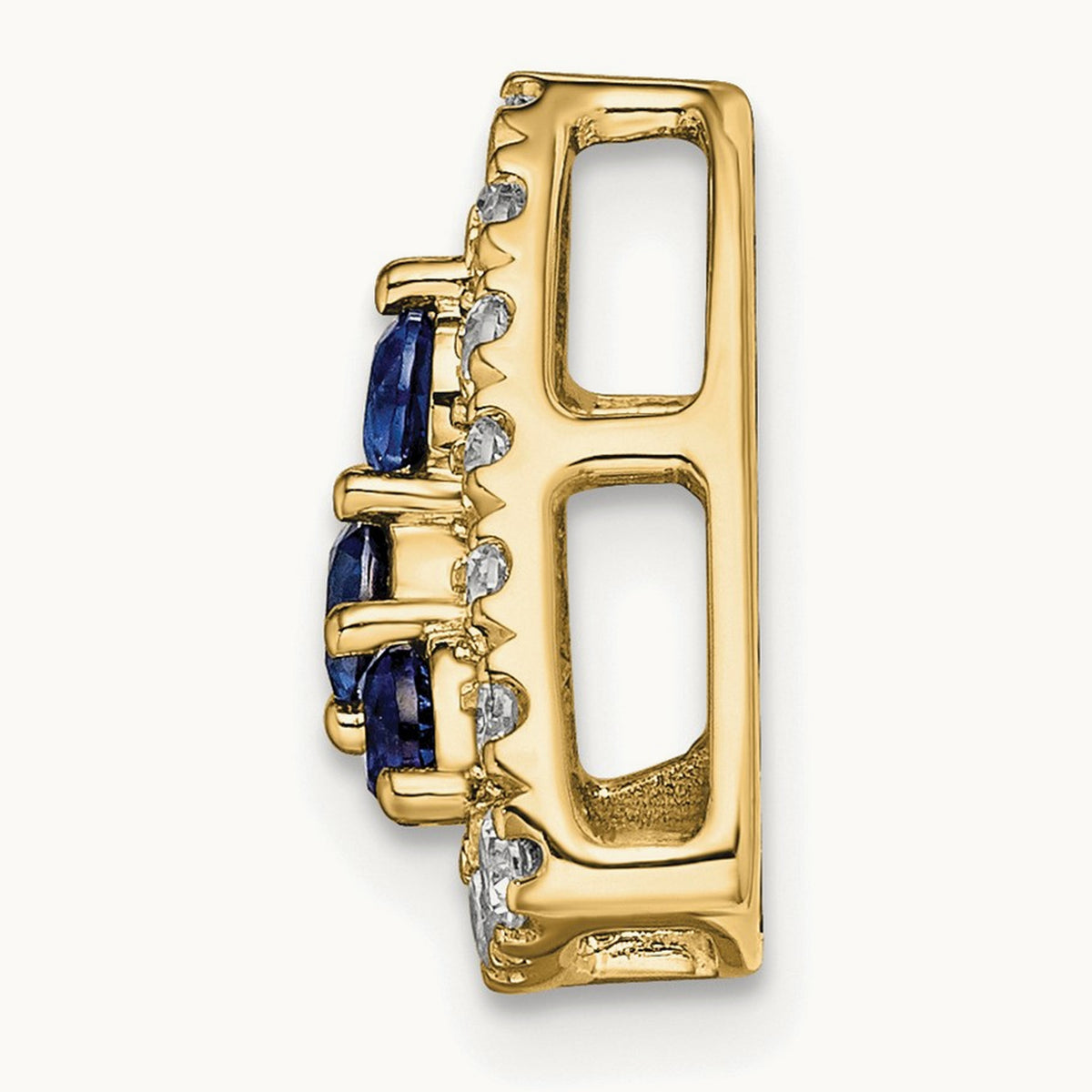 Created Blue Sapphire Chain Slide, 0.50 ct tw Lab-Grown Diamond — 14K Yellow Gold
