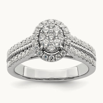 Oval Halo Cluster Engagement Ring, 0.75 ct tw