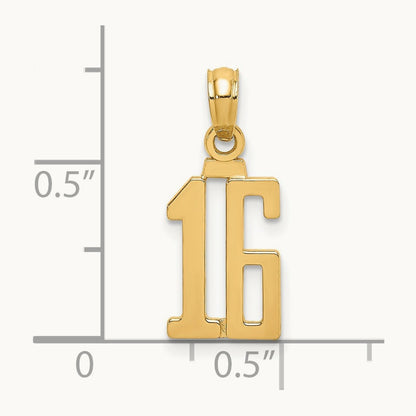 Polished Number 16 Pendant — 14K Yellow Gold