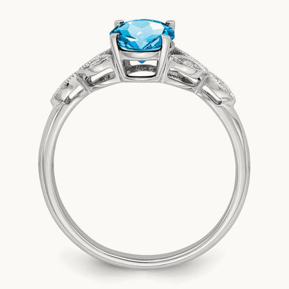 Oval Blue Topaz and Diamond Ring, 14K White Gold
