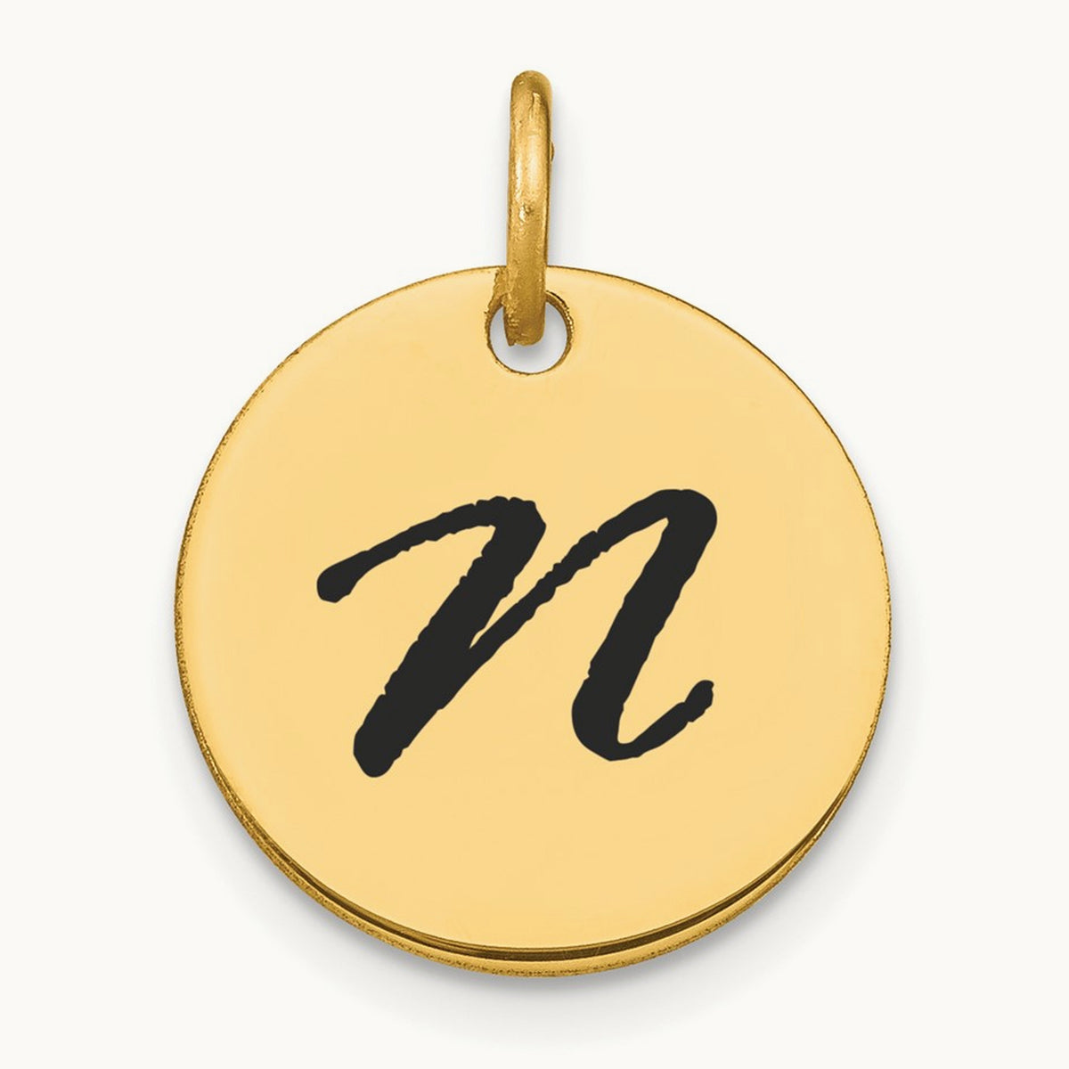 Polished Black Enamel Initial Disk Charm — 14K Yellow Gold, N