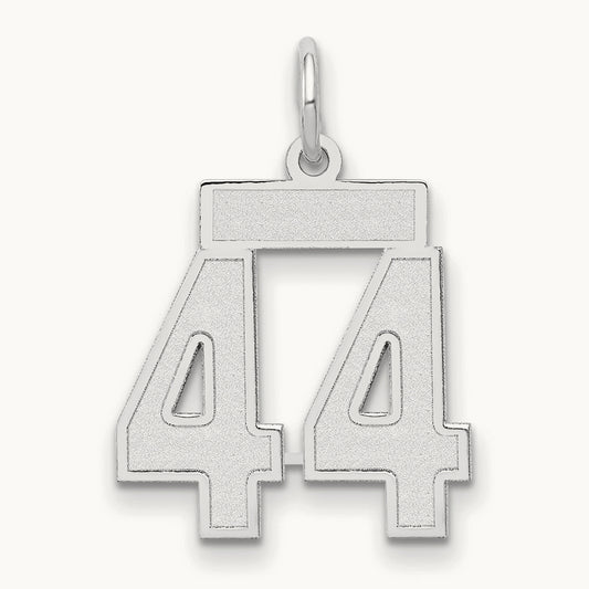 Small Satin Number 44 Charm — 14K White Gold