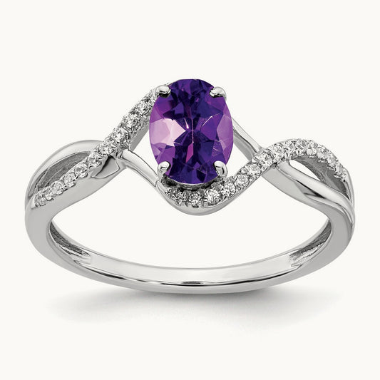 Oval Amethyst and Diamond Twist Ring, 14K White Gold