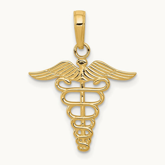 Caduceus Charm — 14K Yellow Gold