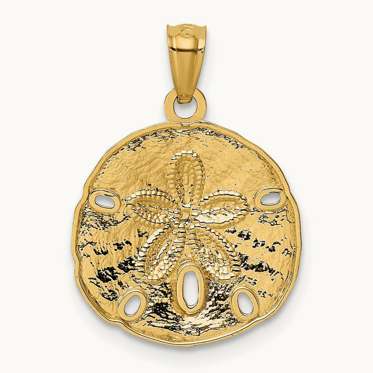Polished Large Sand Dollar Pendant, 14K Gold