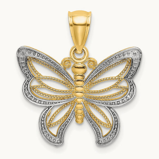 Butterfly with White Beaded Wings Charm with rhodium — 20.5mm