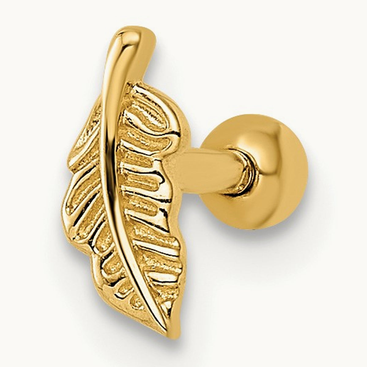 16 Gauge Leaf Labret Stud, 14K