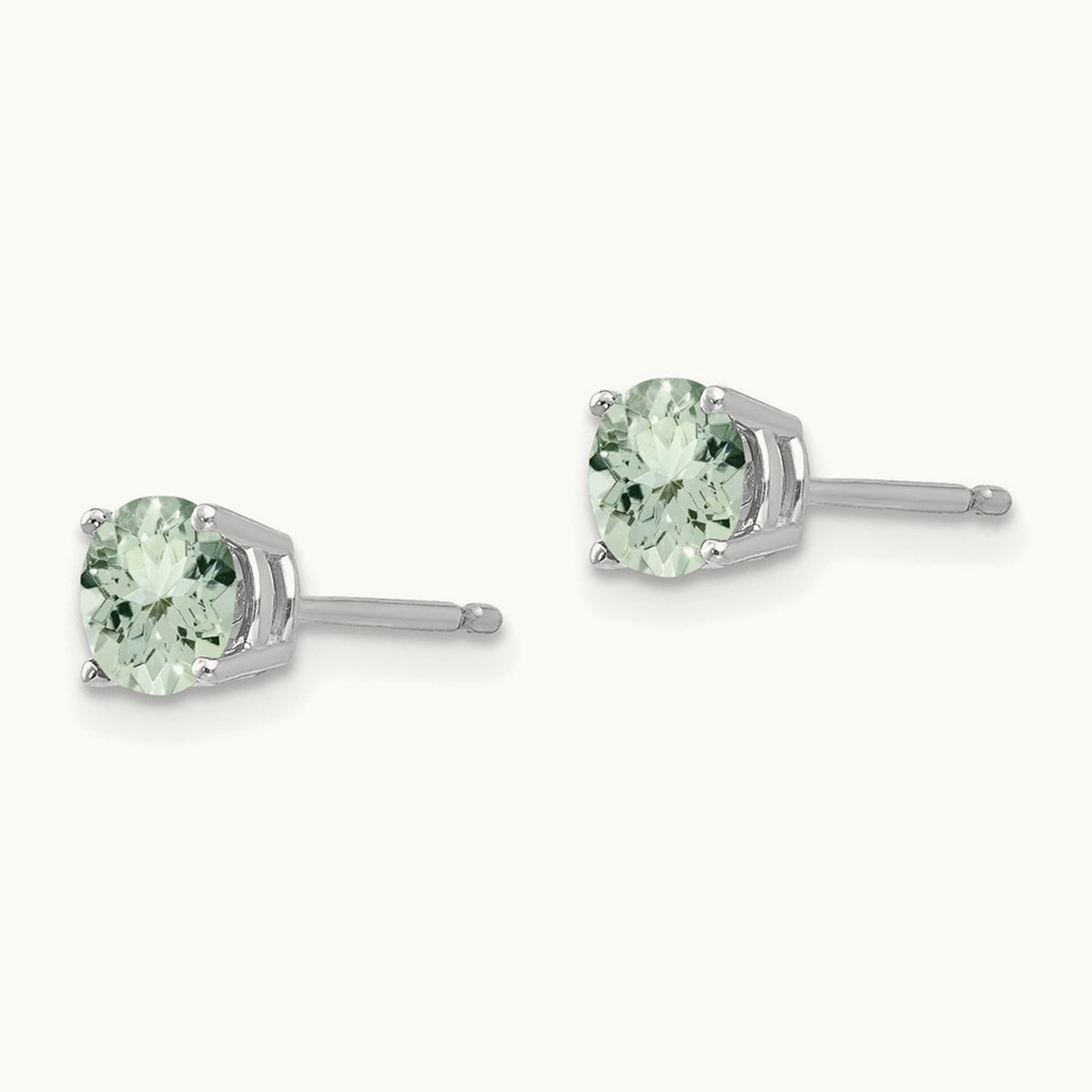 Round Green Quartz Earrings, 5mm, 14K White Gold