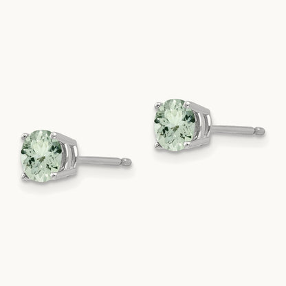 Round Green Quartz Earrings, 5mm, 14K White Gold