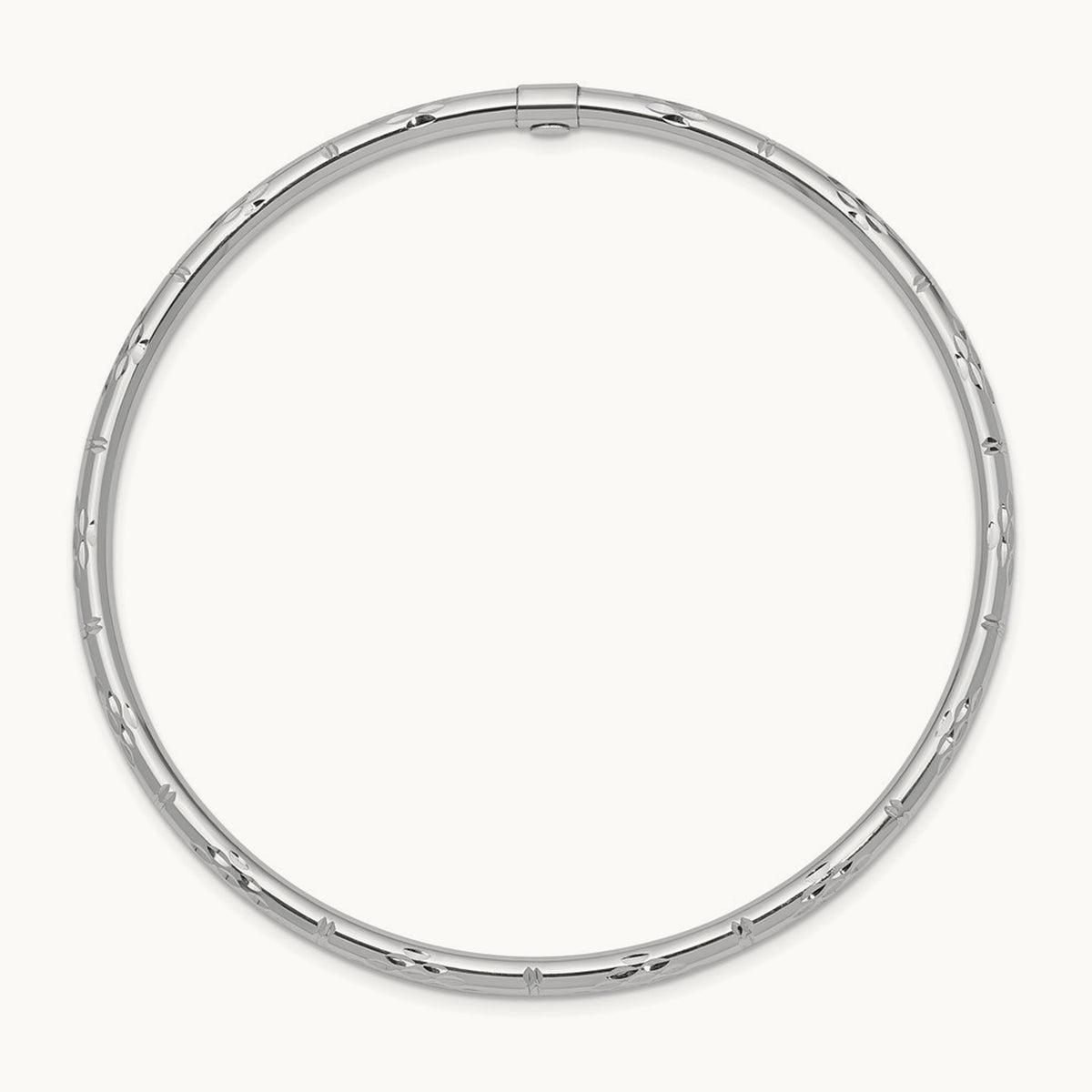 Polished Diamond-cut Slip-on Bangle — 14K White Gold