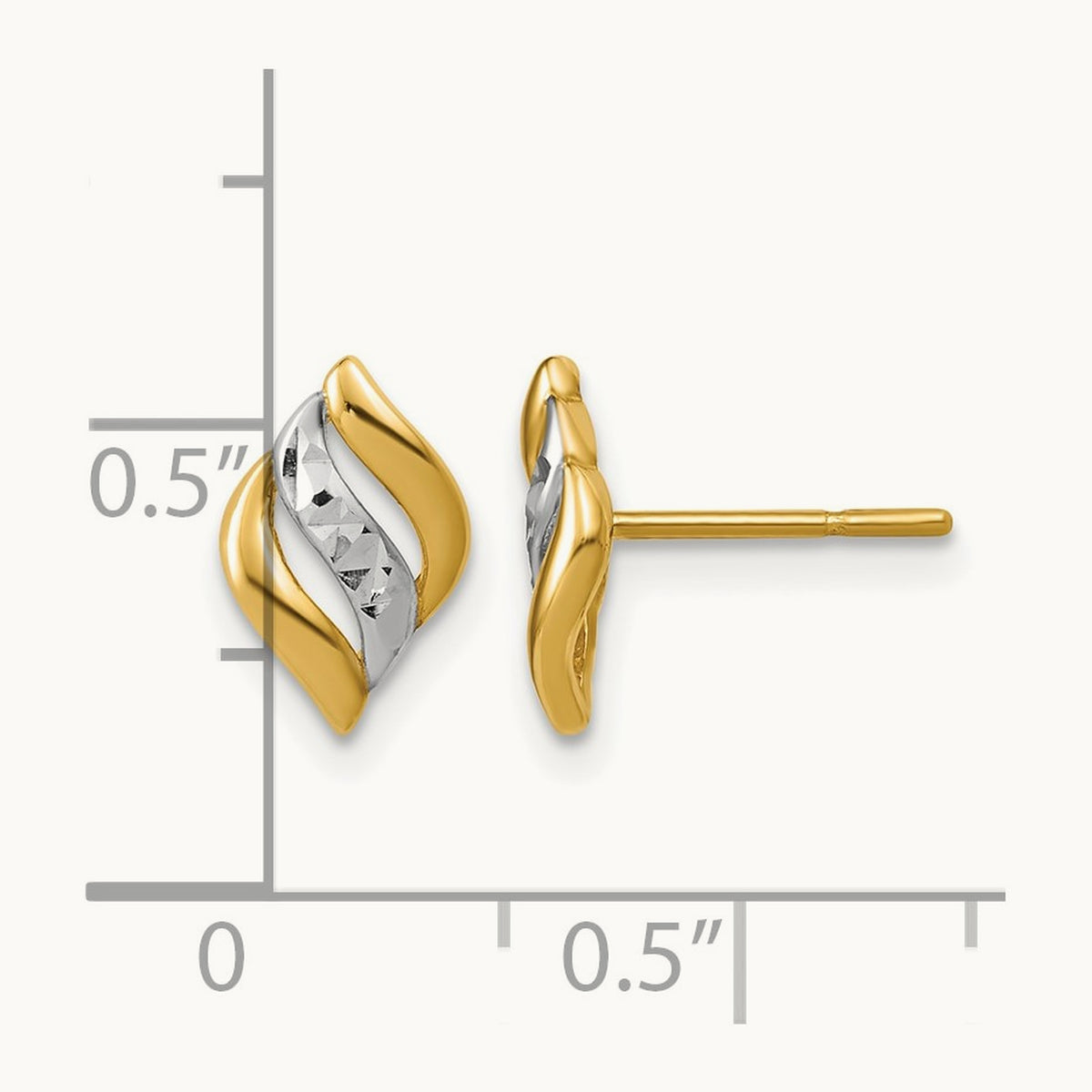 w/Rhodium Polished and Diamond-cut Post Earrings, 14K — Leslie's