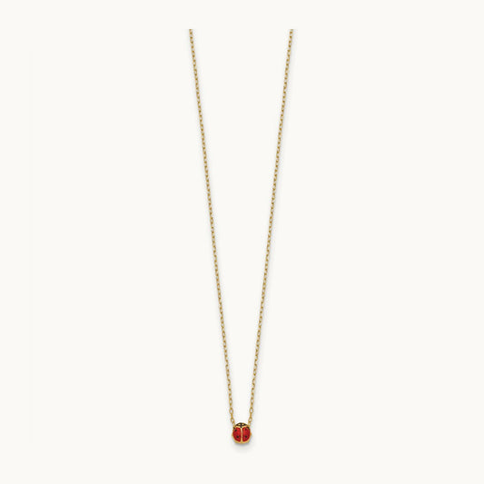 Polished Enameled Small Ladybug 16.5in Necklace, 14K