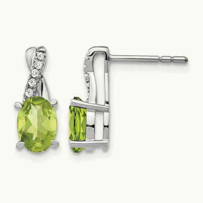 Peridot and Diamond Earrings — 14K White Gold