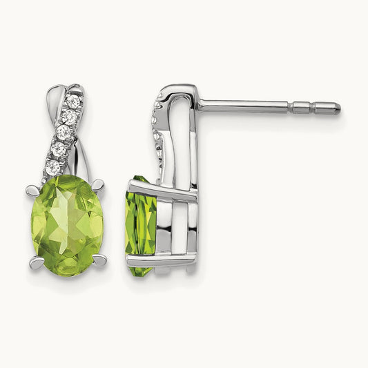 Peridot and Diamond Earrings — 14K White Gold