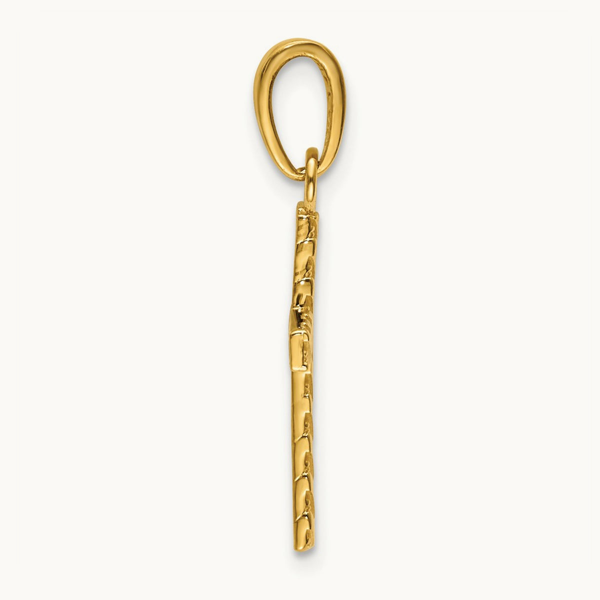Beaded and Polished Cross Charm — 14K Yellow Gold