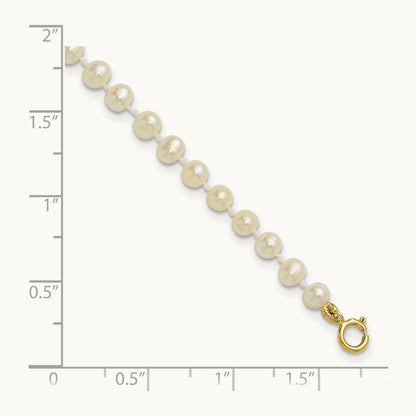 3- White Semi Round Freshwater Cultured Pearl Bracelet, 14K