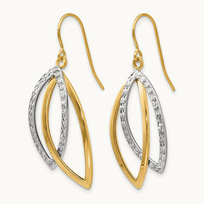 Polished / Textured Shepherd Hook Earrings, 10K Two-tone — Leslie's