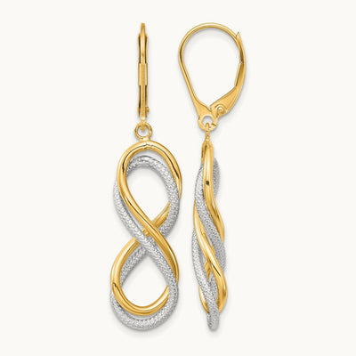 Polished Textured Infinity Leverback Earrings — 10K Two-Tone Gold