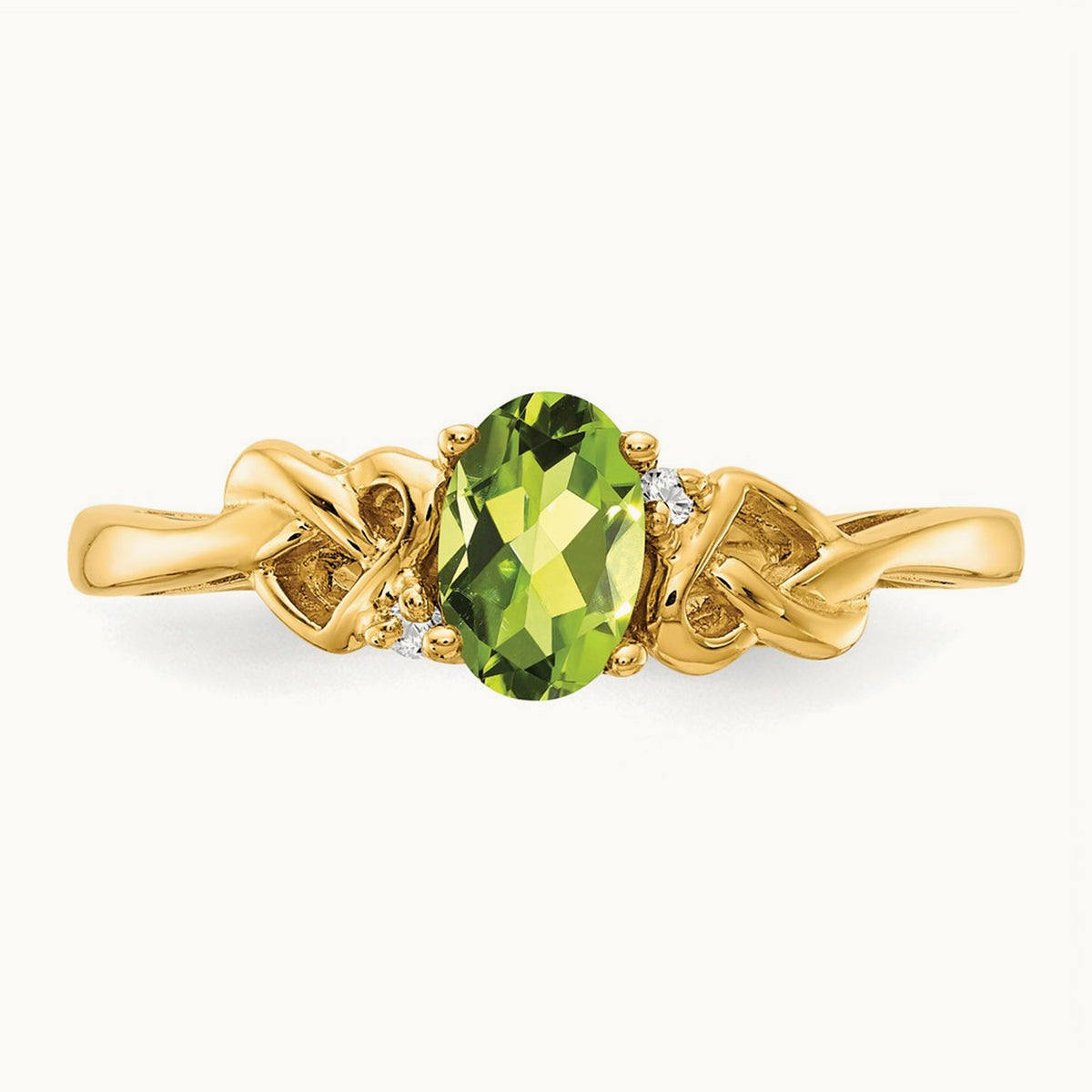 Peridot & AA Diamond Ring, 14K
