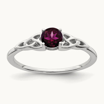 Rhodolite Garnet Celtic Knot Ring — 14K White Gold