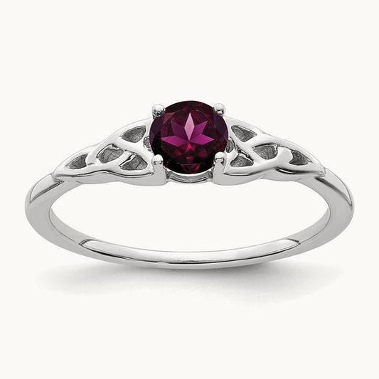 Rhodolite Garnet Celtic Knot Ring — 14K White Gold