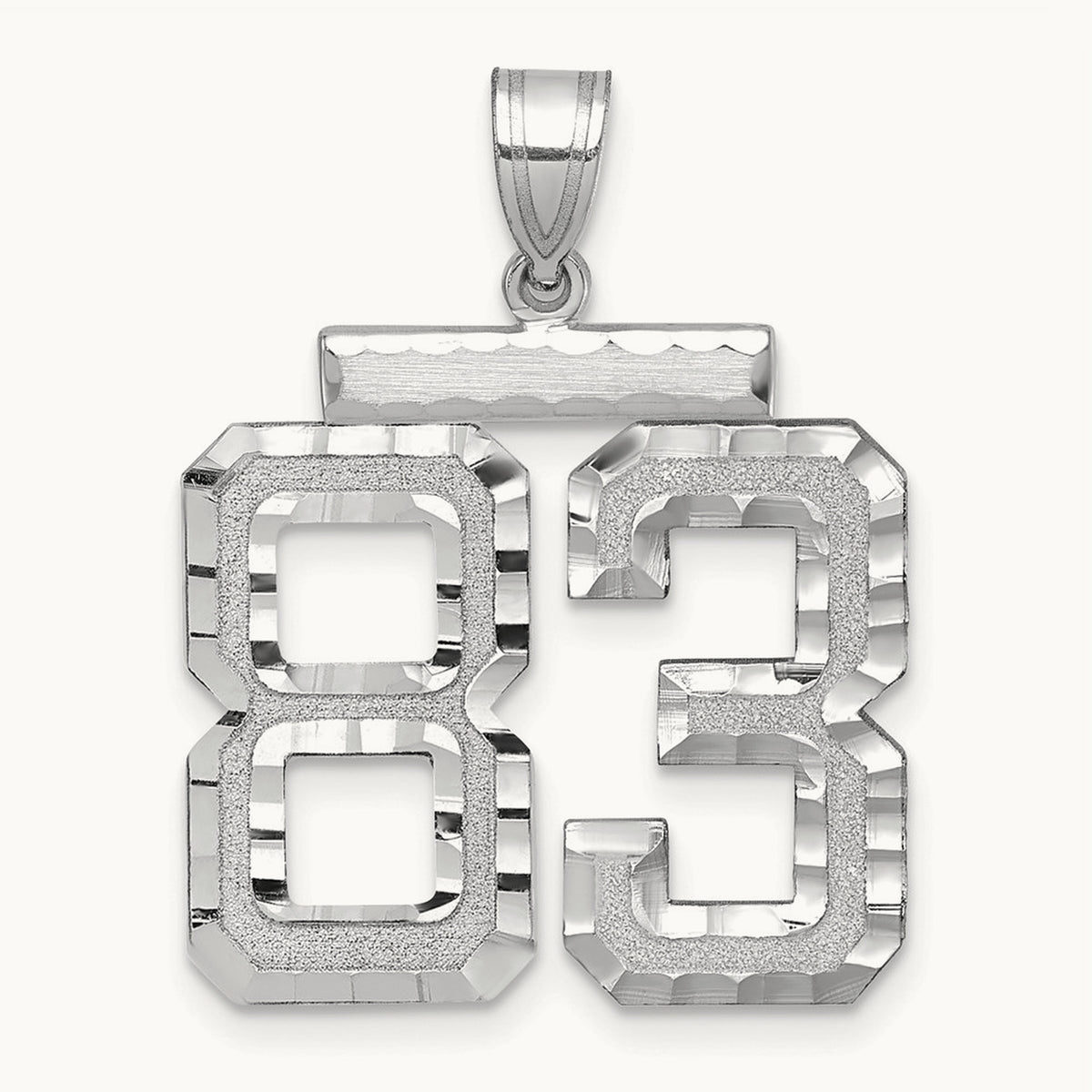 Large Brushed Diamond-cut Number 83 Charm, 14K White Gold