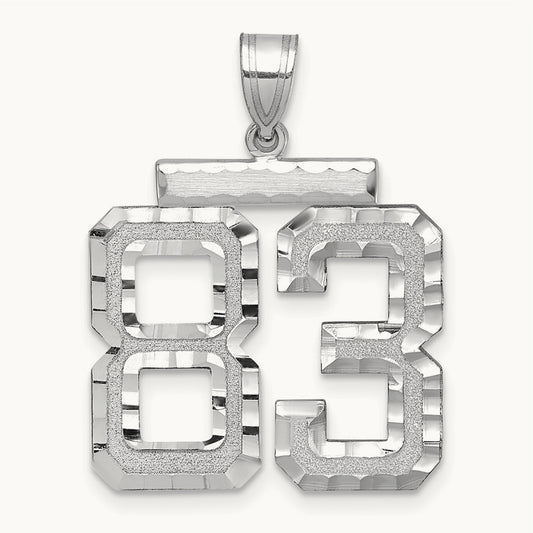 Large Brushed Diamond-cut Number 83 Charm, 14K White Gold