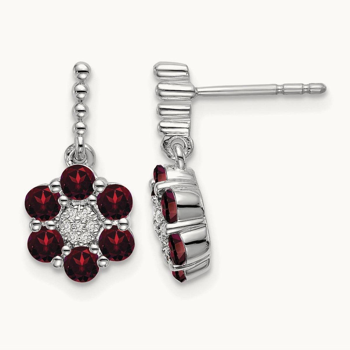 Garnet and Diamond Earrings — 14K White Gold