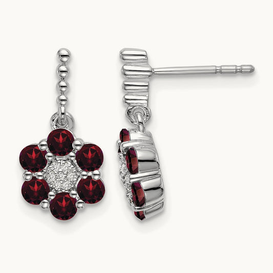 Garnet and Diamond Earrings — 14K White Gold
